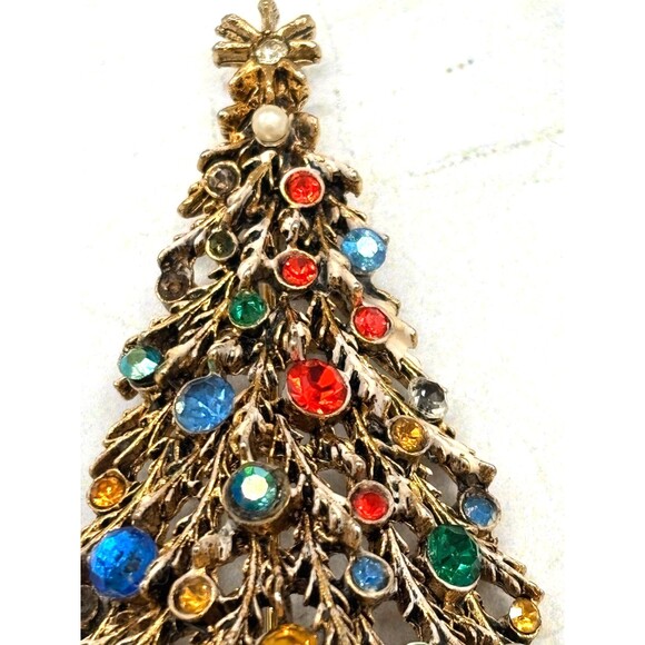 Vintage ART Arthur Pepper Brooch Pin Christmas Tree Gold/Brass Tone Signed - Picture 2 of 11